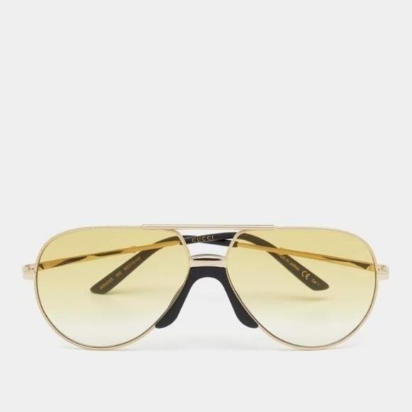 New Original Gucci Gold Tone/Yellow Gradient GG0432S Aviator Sunglasses - Picture 3 of 13
